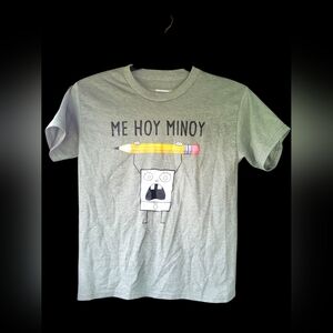 Nickelodeon Youth Medium Spongebob Doodlebob Gray Tee with Yellow Pencil Graphic